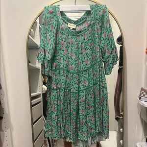 Plays Lucila - Green Floral Dress with Pink Accents - size small